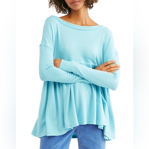 Free People Forever Your Girl Blue Oversized Babydoll Top Extra Small - Picture 1 of 11